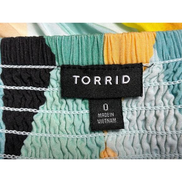 Torrid Midi Sun Dress Womens Size 0 (L) Green Multi Geometric Sleeveless - Picture 3 of 8